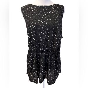 New 1X 14th & Union Black Floral Sleeveless Peplum Chiffon Blouse